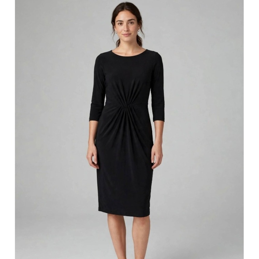 Vince Camuto Women's 6 Black Cinched Waist Sheath Dress Polyester Spandex